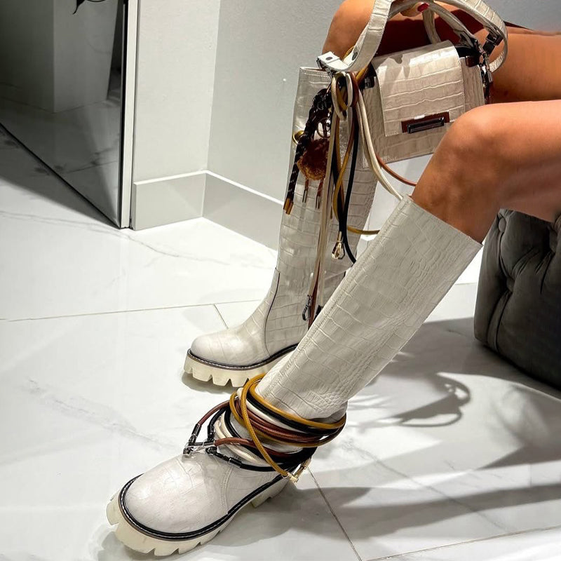 Fashion Crocodile-Print Platform Boots