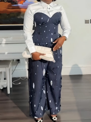 Blue Pinstripe Two Pieces Of Sets