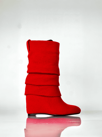 Mid Calf Scrunch Wedge Boot