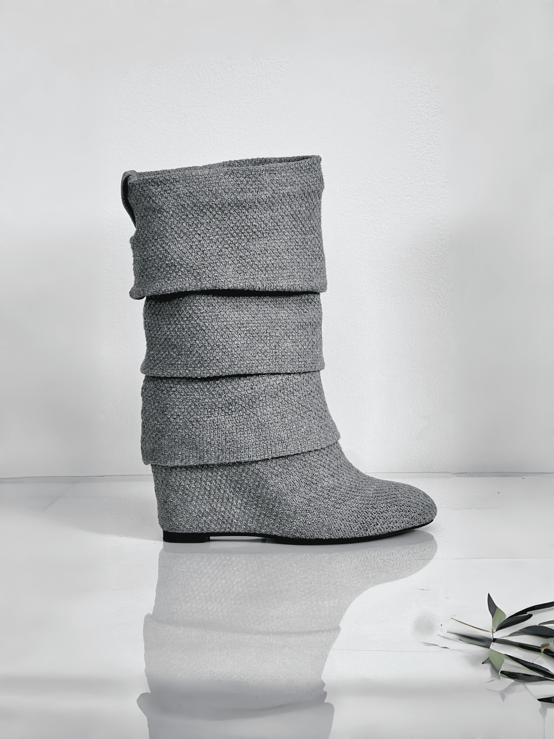 Mid Calf Scrunch Wedge Boot