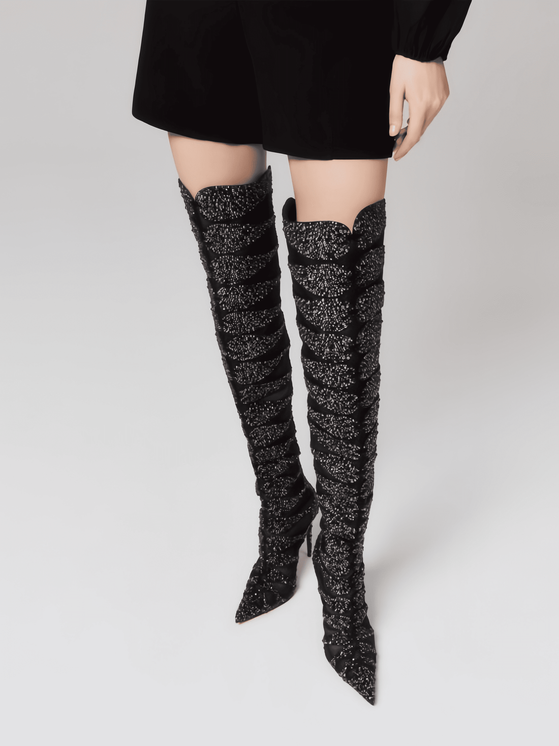 Sparkling Black Over-the-Knee Boots