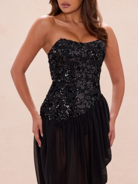 Helena Sequin Corset Draped Gown