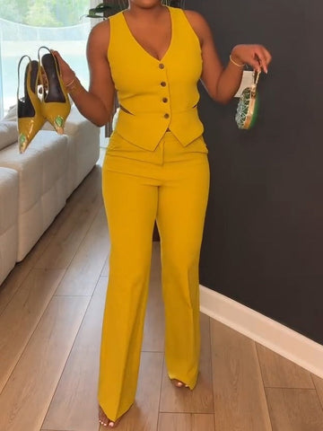 Stretch Twill Cutout Blazer Vest + High Waisted Flare Trouser
