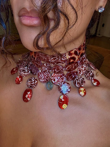 Velvet-Red Resin Disc Necklace