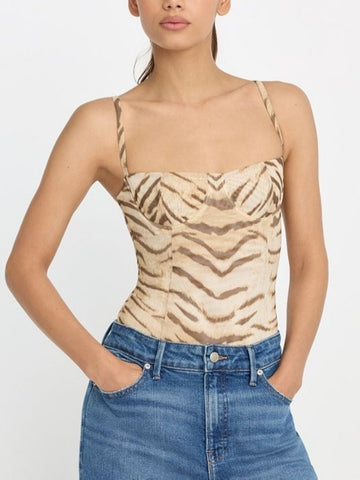 Mesh Bustier Bodysuit ＋Vintage-Inspired Straight Tiger Print Skirt