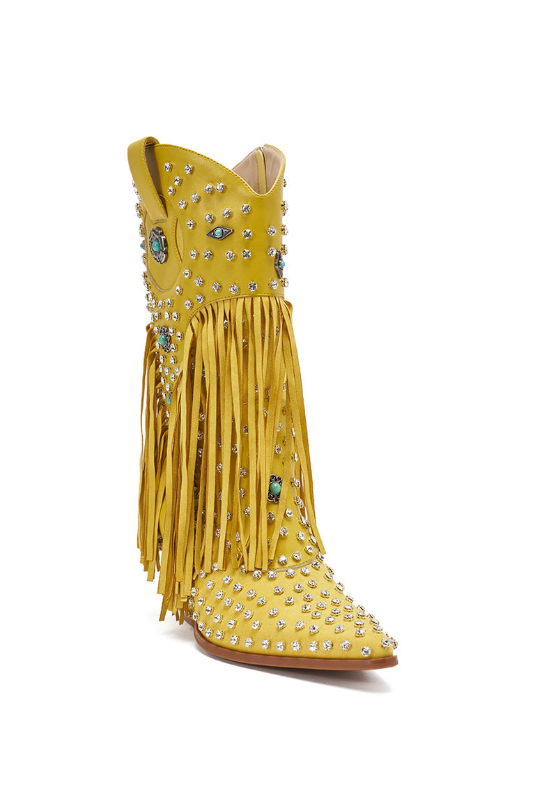 YELLOW RHINESTONE EMBELLISHED WESTERN BOOTIE