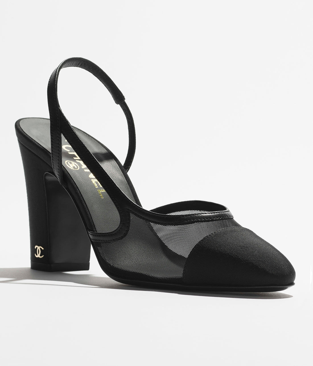 MeshTextured Slingback Square Block Heels