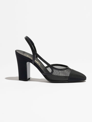 MeshTextured Slingback Square Block Heels