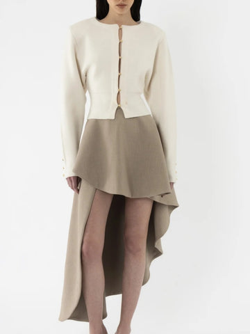 Wool Shoulder Pad Cardigan＋Spiral Skirt
