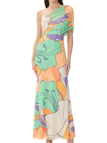 Floral Print One-Shoulder Maxi Dress