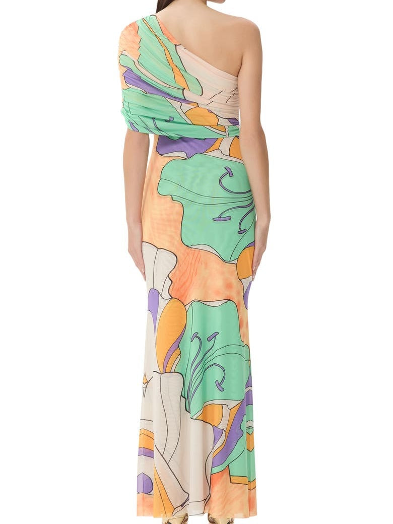 Floral Print One-Shoulder Maxi Dress
