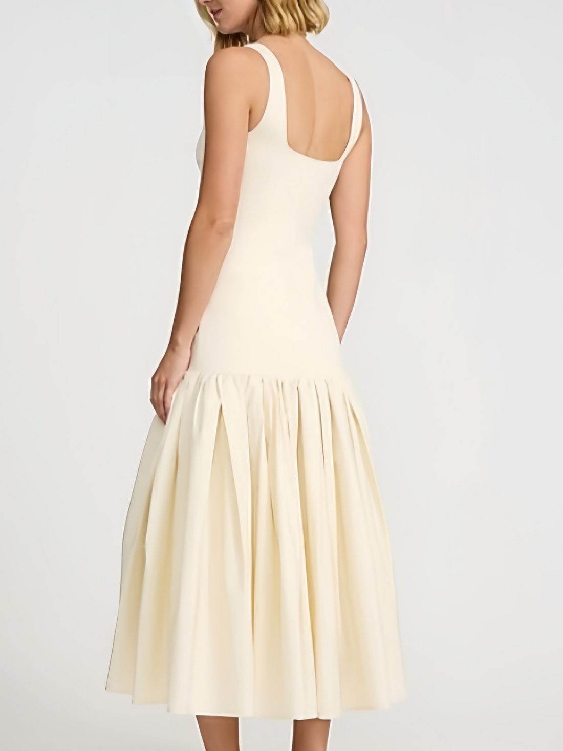 Poplin Scoop Neck Sleeveless Drop Waist Midi Dress