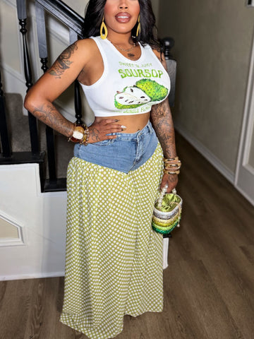 Soursop Denim Panel Maxi Shorts Headband Included