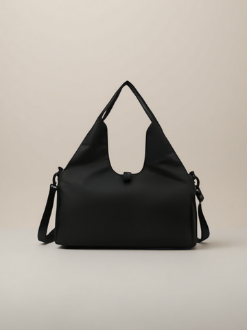 Minimalist Black Front Zip Tote Handbag With Wide Base
