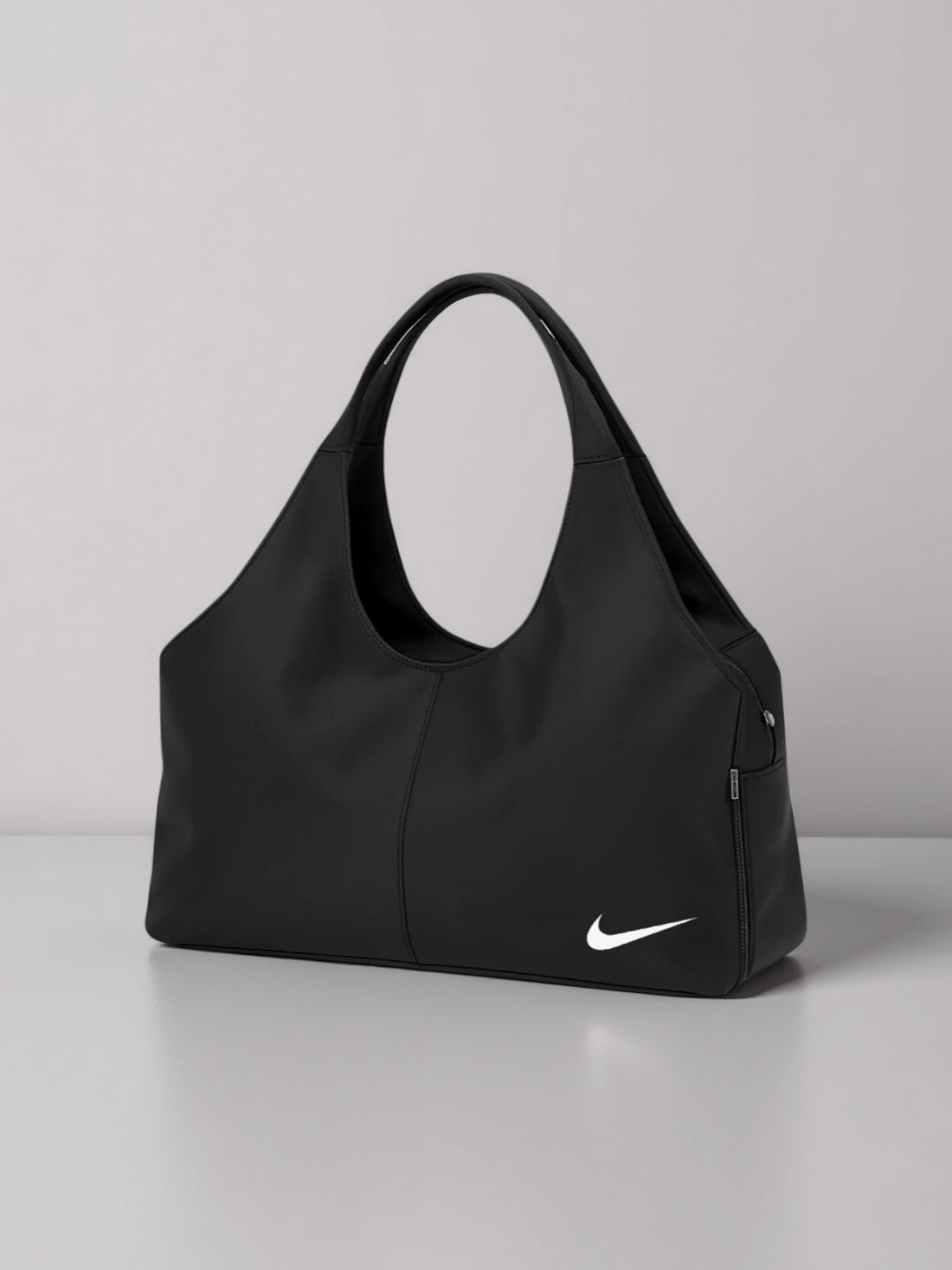 Minimalist Black Front Zip Tote Handbag With Wide Base