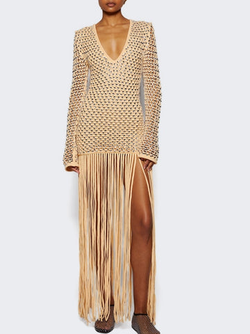 Long Sleeve Gala Gown Sand