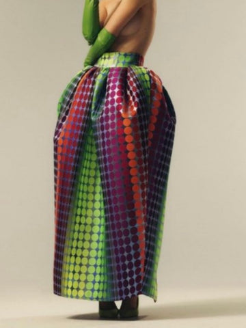 Pleated Polka Dot Jacquard Maxi Skirt